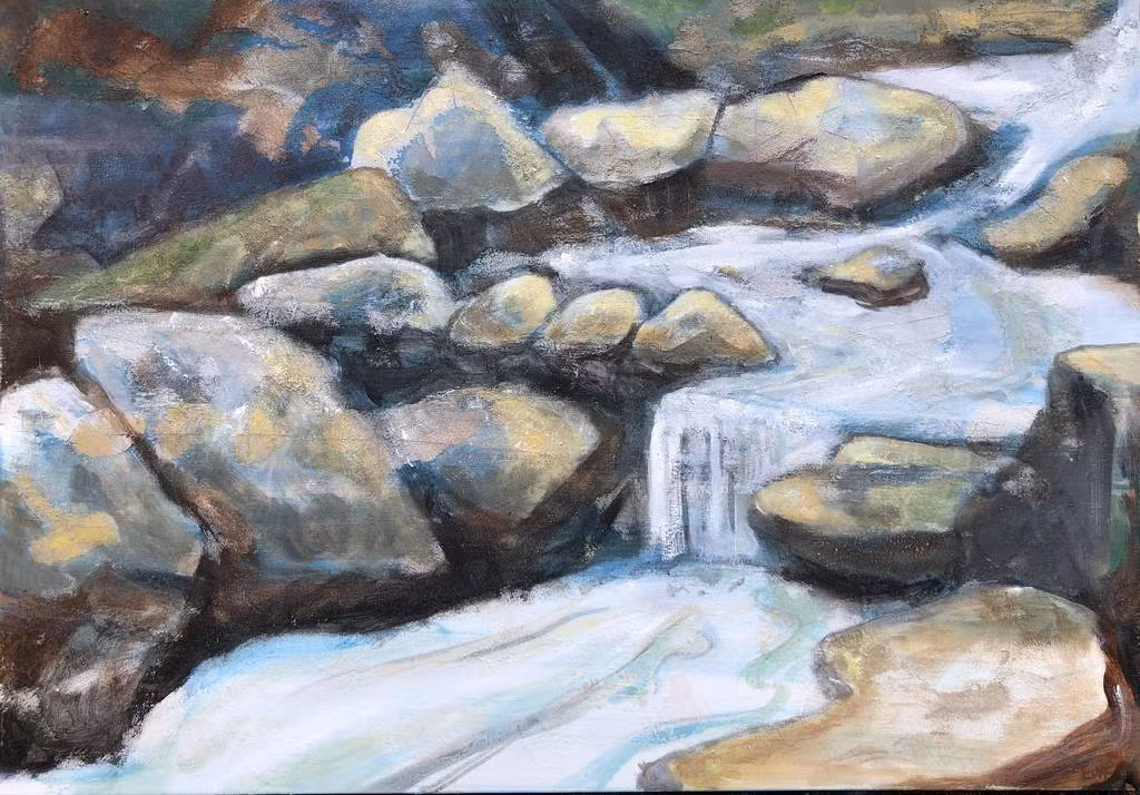 “Bergfluss in Folusz” Acryl auf Leinwand 70 x 100 cm 2019