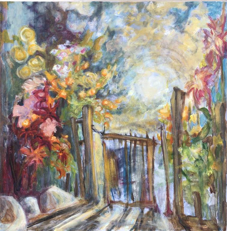 “Bergfluss in Folusz” Acryl auf Leinwand 70 x 100 cm 2019“Das Gartentor” Acryl auf Leinwand 100 x 100 cm 2019 “Das Gartentor” Acryl auf Leinwand 100 x 100 cm 2019