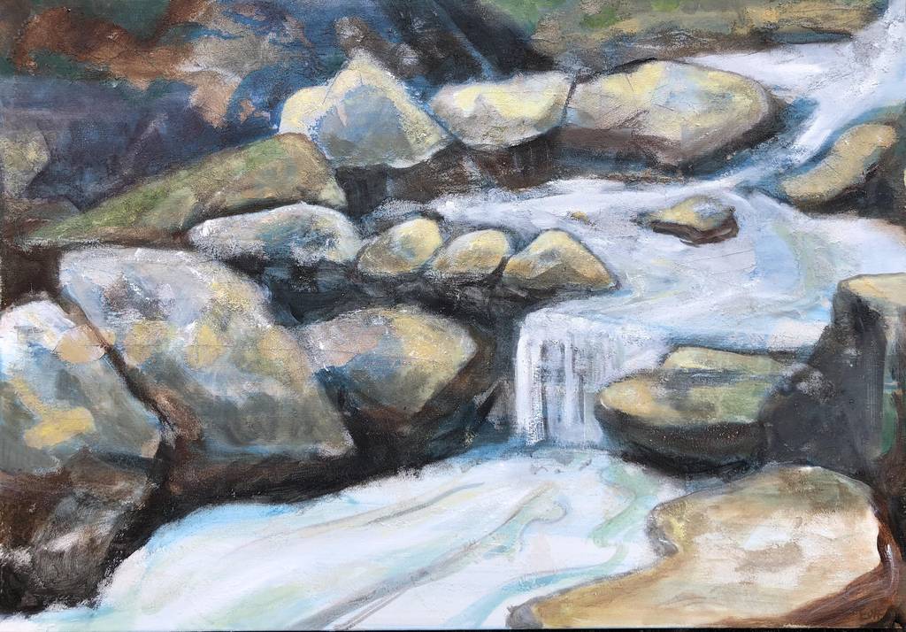 “Bergfluss in Folusz” Acryl auf Leinwand 70 x 100 cm 2019 “Bergfluss in Folusz” Acryl auf Leinwand 70 x 100 cm 2019